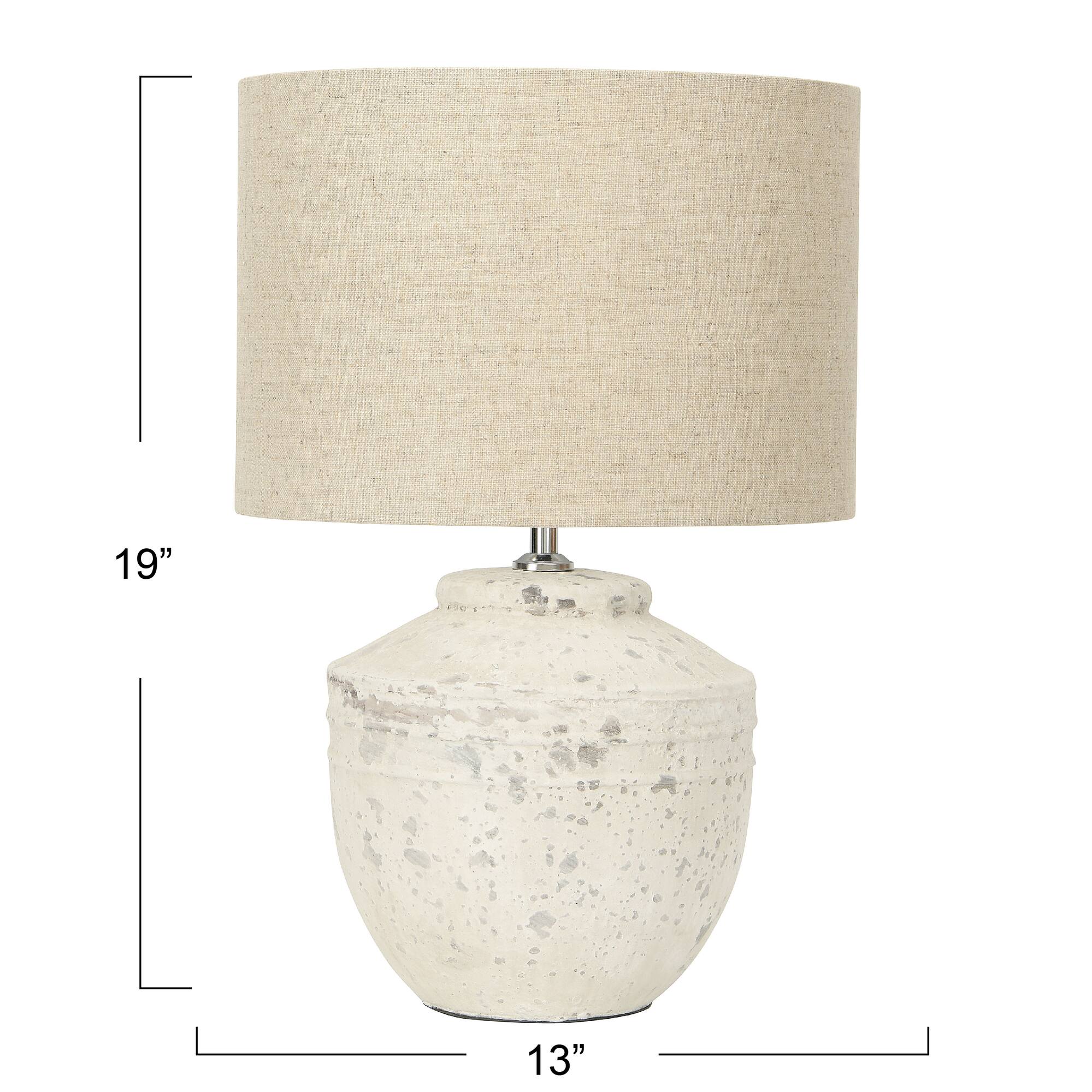Hello Honey® 19.5" Distressed Cream Cement Table Lamp with Linen Shade
